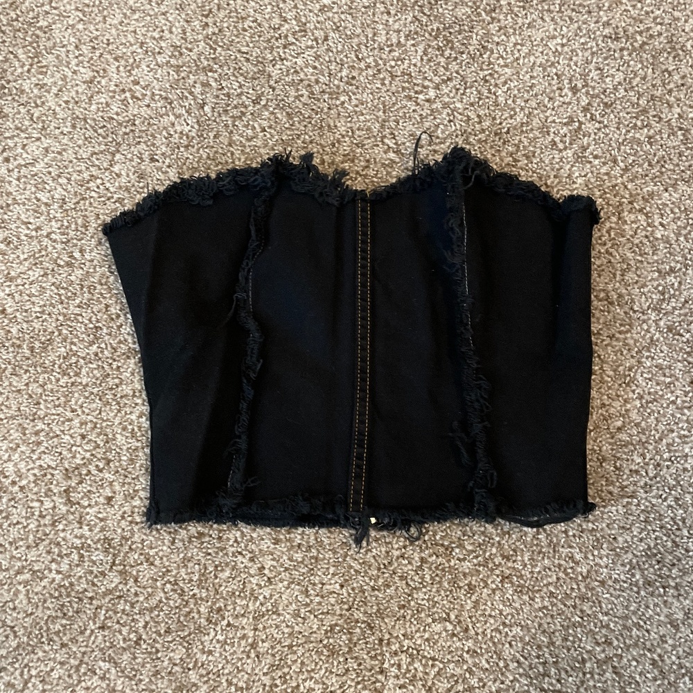 Black denim corset crop top